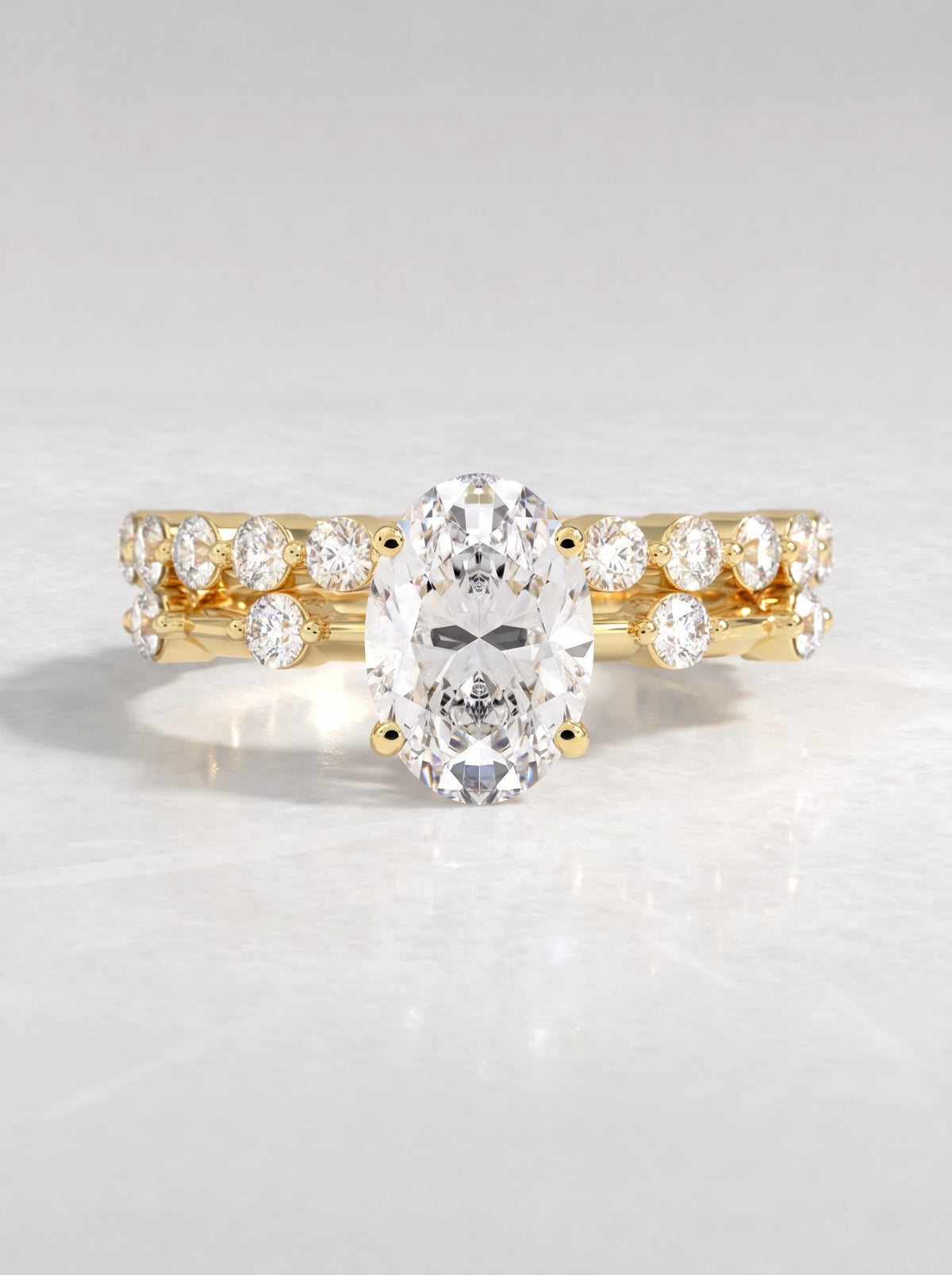 Oval Cut Lab-Grown Diamond Classic Solitaire with Accent Heirloom Ring