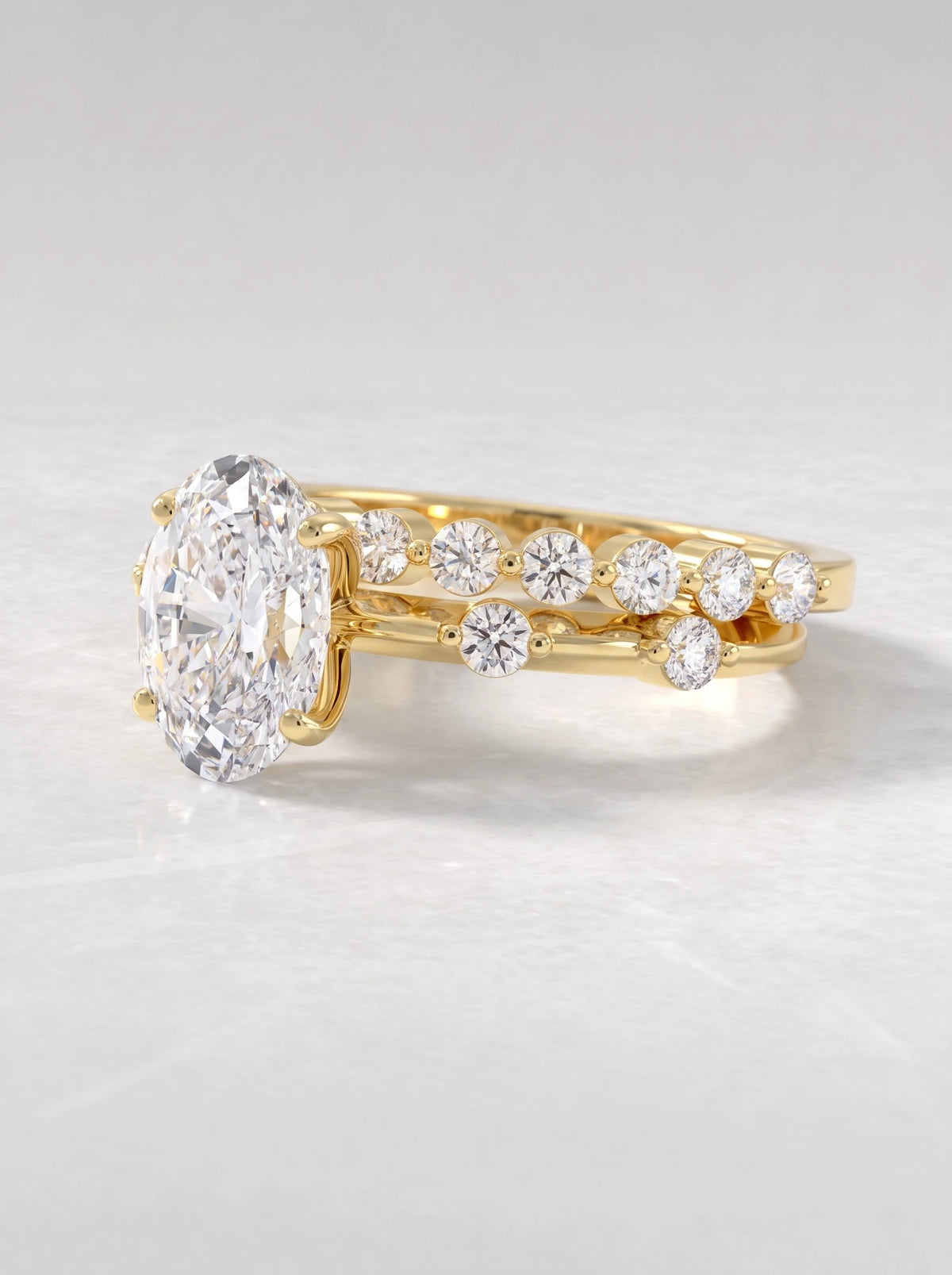 Oval Cut Lab-Grown Diamond Classic Solitaire with Accent Heirloom Ring - View 2