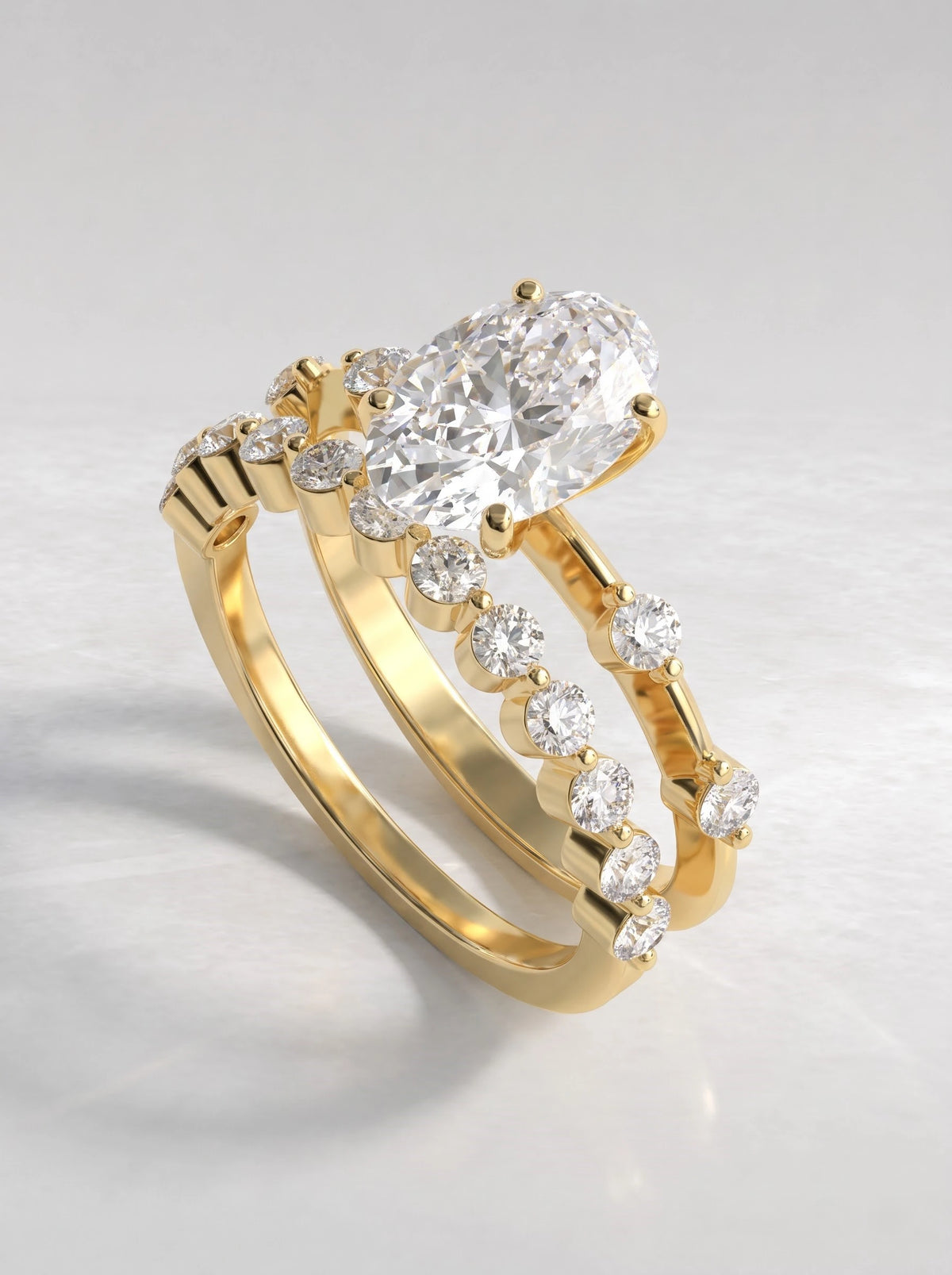Oval Cut Lab-Grown Diamond Classic Solitaire with Accent Heirloom Ring - View 6