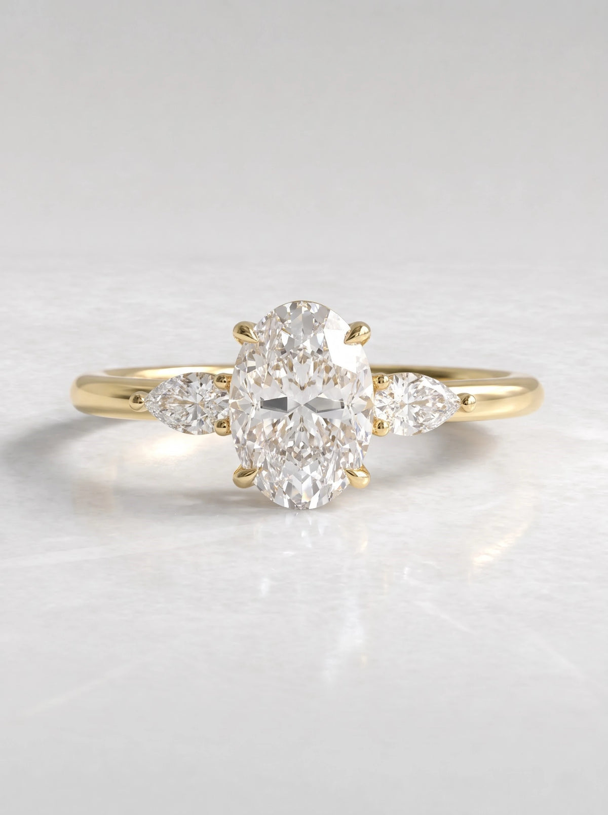 Oval Cut Lab-Grown Diamond Petite Three Stone Shimmering Band Solitaire Engagement Ring - View 2
