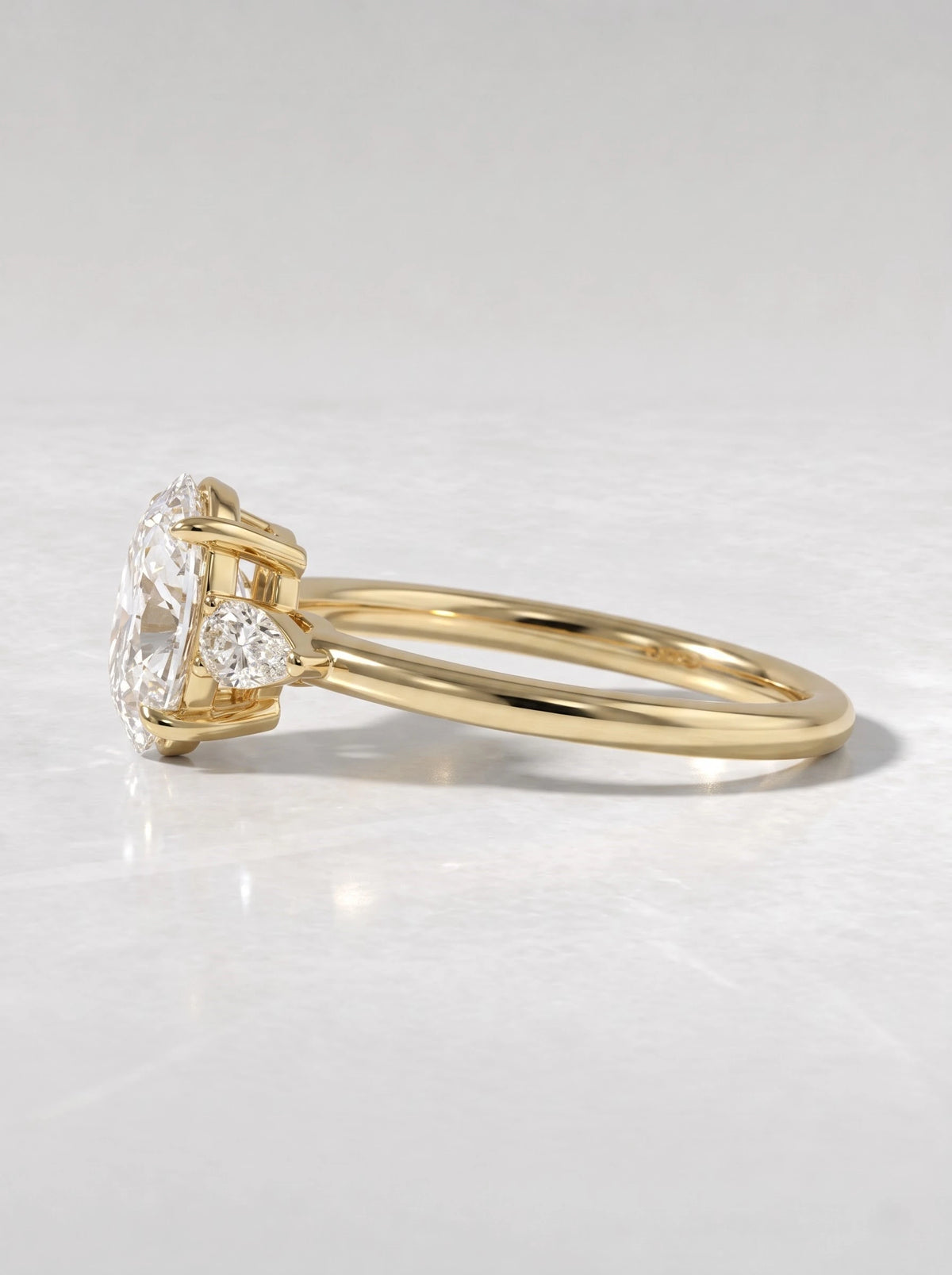 Oval Cut Lab-Grown Diamond Petite Three Stone Shimmering Band Solitaire Engagement Ring - View 4