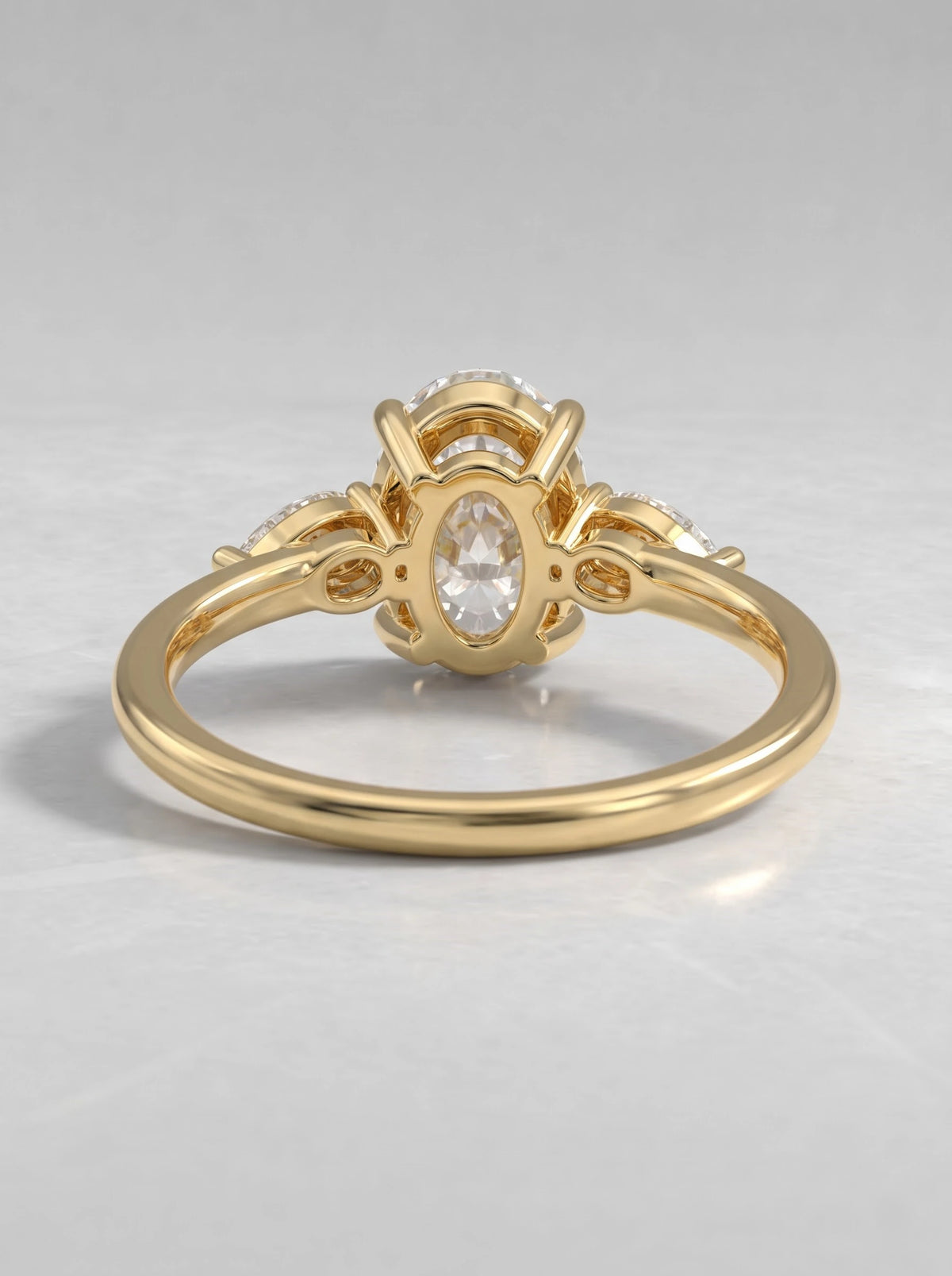 Oval Cut Lab-Grown Diamond Petite Three Stone Shimmering Band Solitaire Engagement Ring - View 5