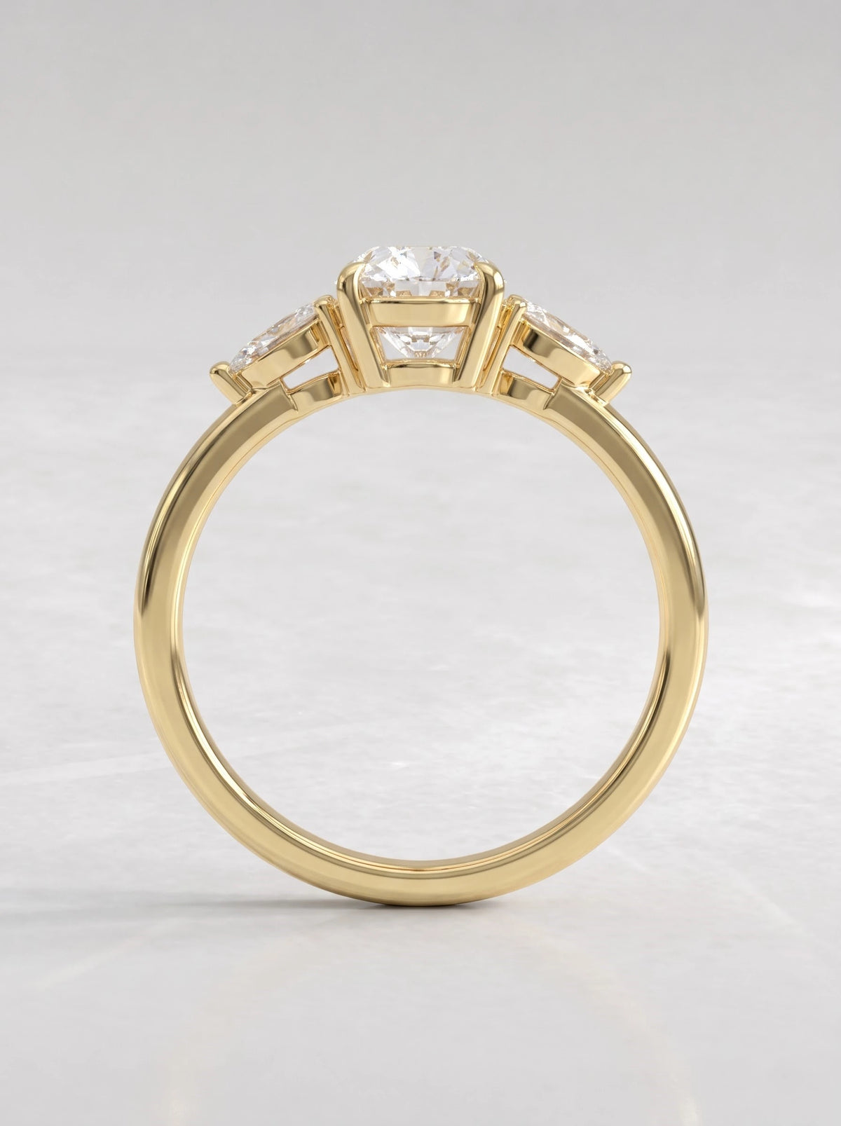 Oval Cut Lab-Grown Diamond Petite Three Stone Shimmering Band Solitaire Engagement Ring - View 6