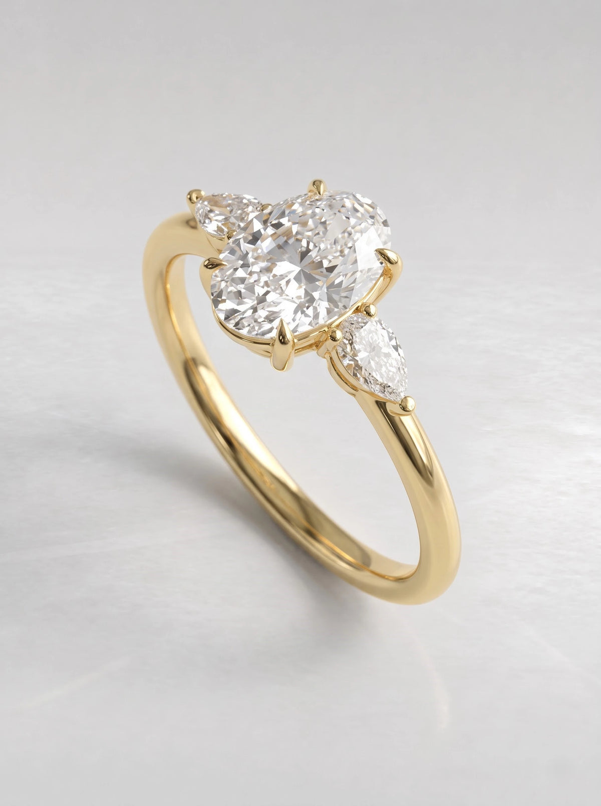 Oval Cut Lab-Grown Diamond Petite Three Stone Shimmering Band Solitaire Engagement Ring - View 7