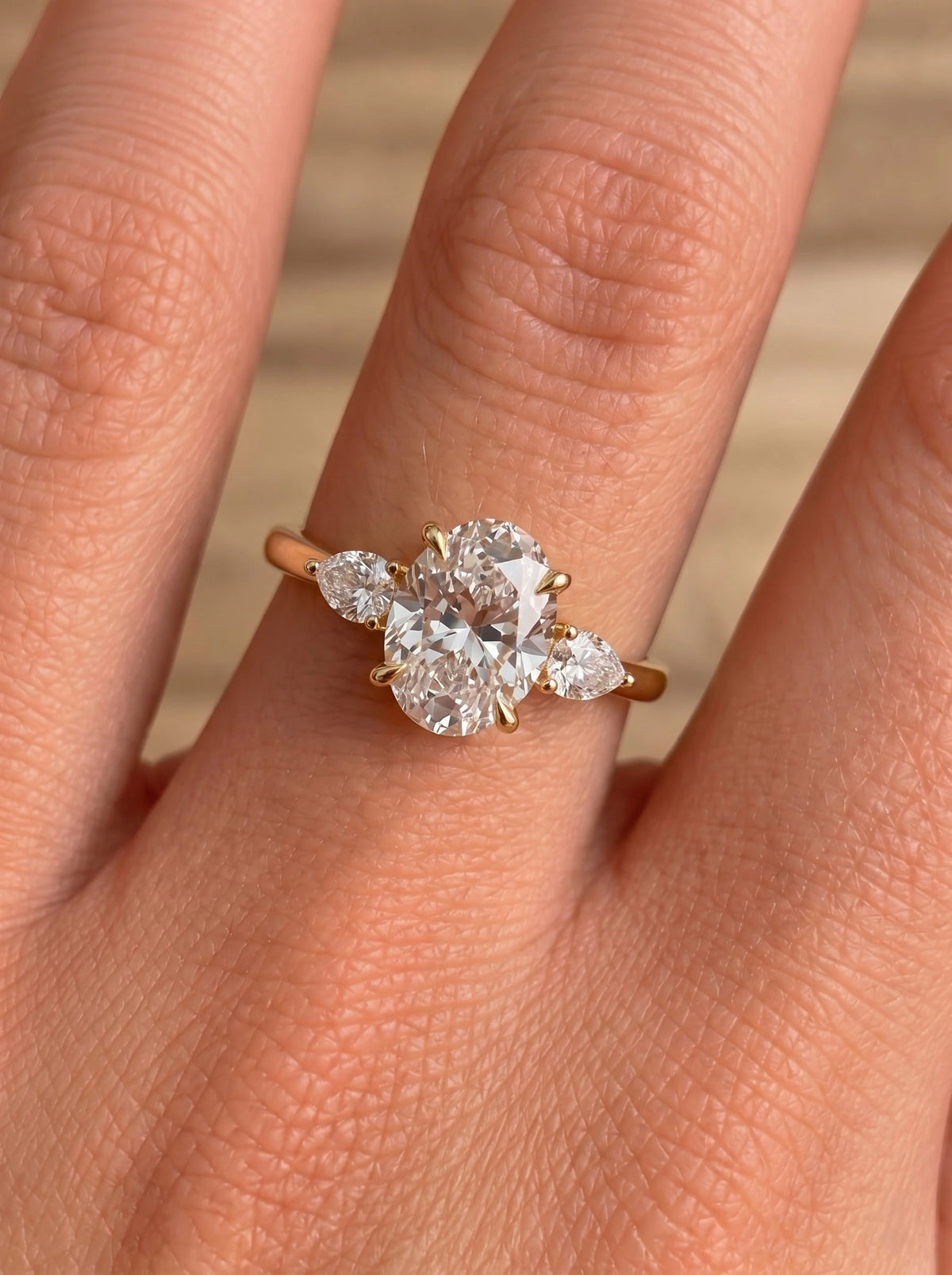 Oval Cut Lab-Grown Diamond Poetic Three Shimmering Band Solitaire Engagement Ring