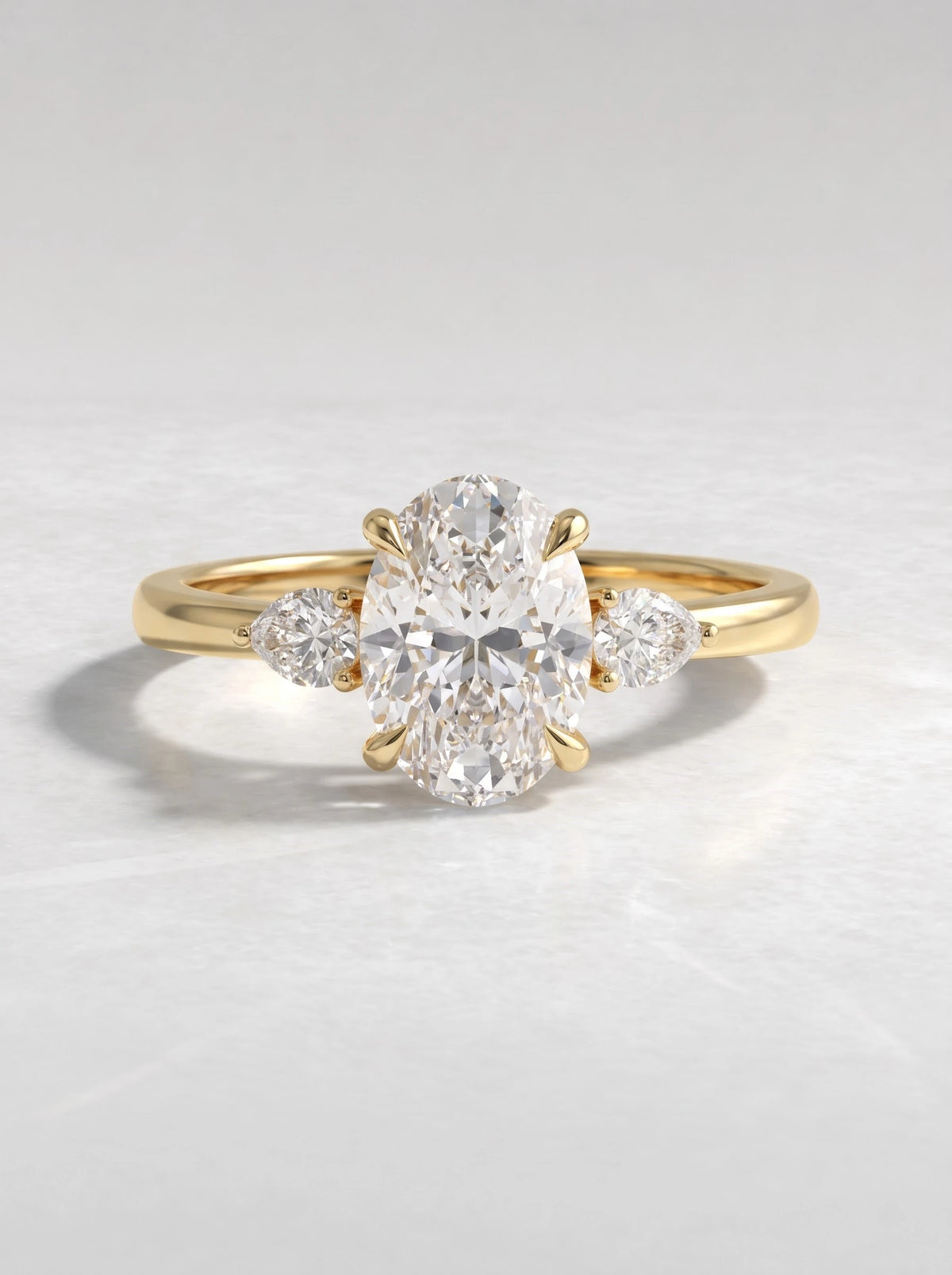Oval Cut Lab-Grown Diamond Poetic Three Shimmering Band Solitaire Engagement Ring - View 2