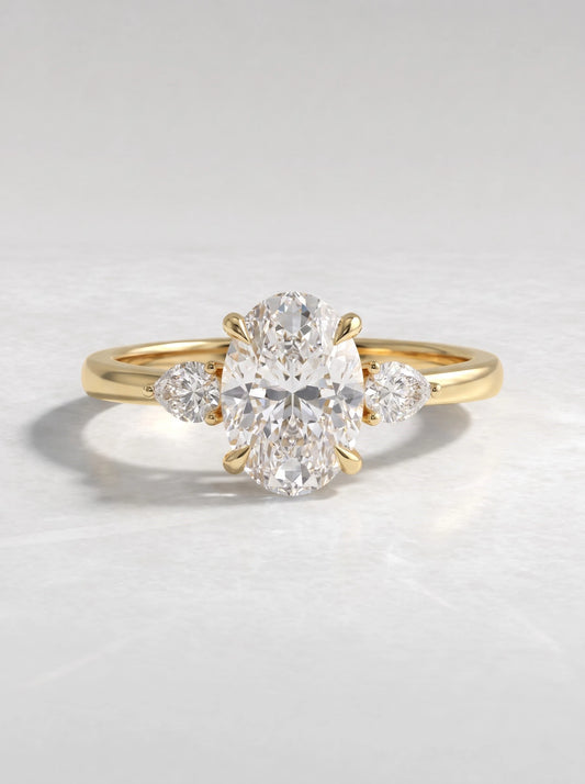 Oval Cut Lab-Grown Diamond Poetic Three Shimmering Band Solitaire Engagement Ring - View 2