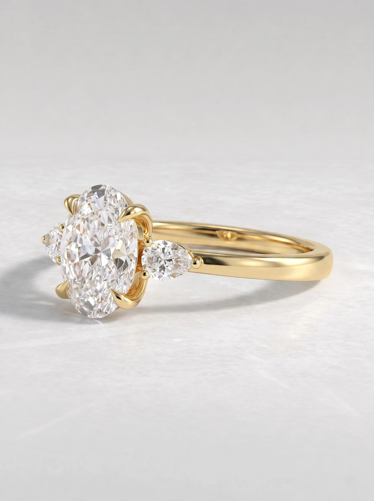 Oval Cut Lab-Grown Diamond Poetic Three Shimmering Band Solitaire Engagement Ring - View 3