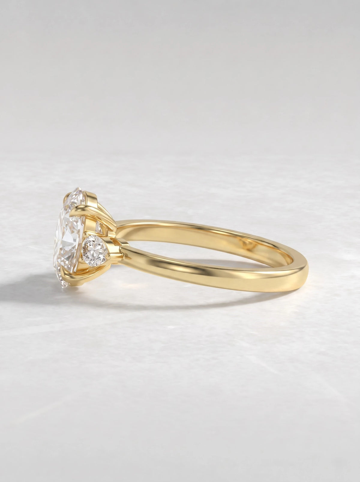 Oval Cut Lab-Grown Diamond Poetic Three Shimmering Band Solitaire Engagement Ring - View 4