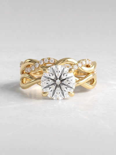 Petite Solitaire, Twisted Band Pavé Accent Round Cut Lab-Grown Diamond Engagement Ring