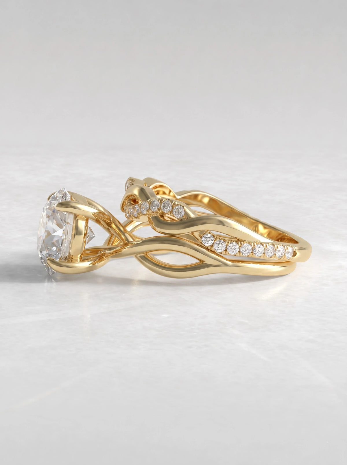 Petite Solitaire, Twisted Band Pavé Accent Round Cut Lab-Grown Diamond Engagement Ring - View 4