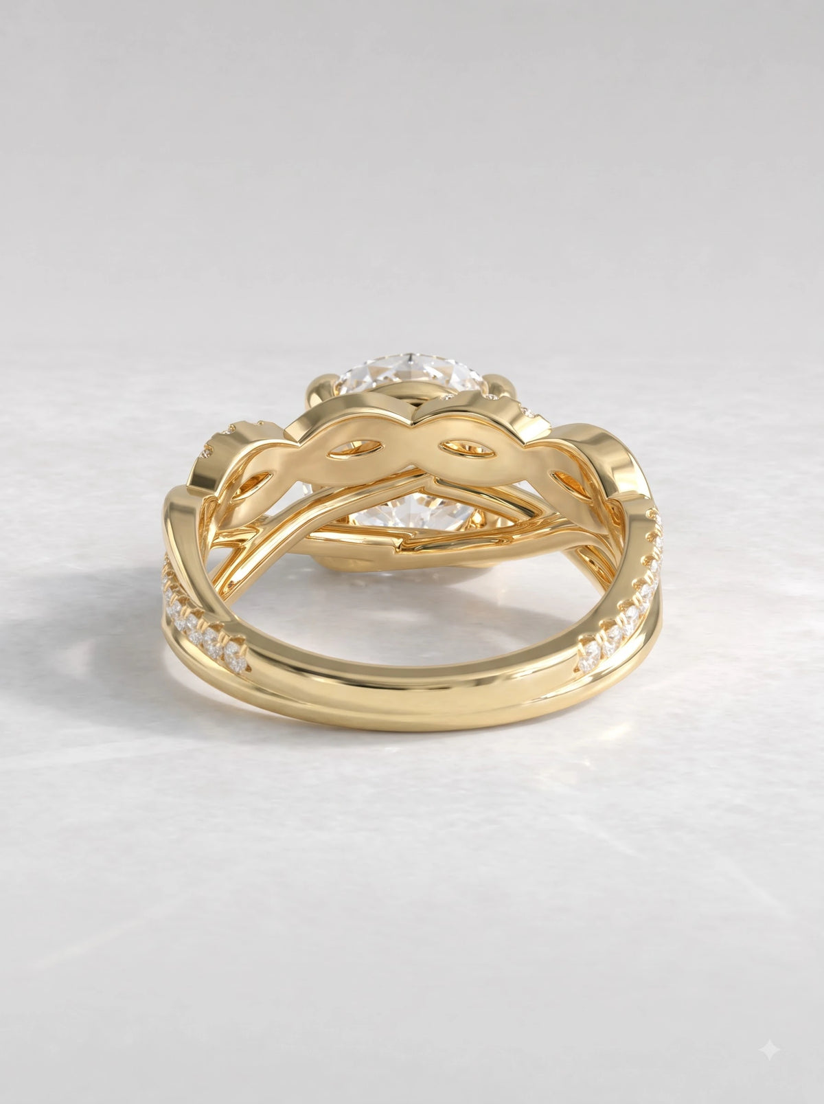 Petite Solitaire, Twisted Band Pavé Accent Round Cut Lab-Grown Diamond Engagement Ring - View 5