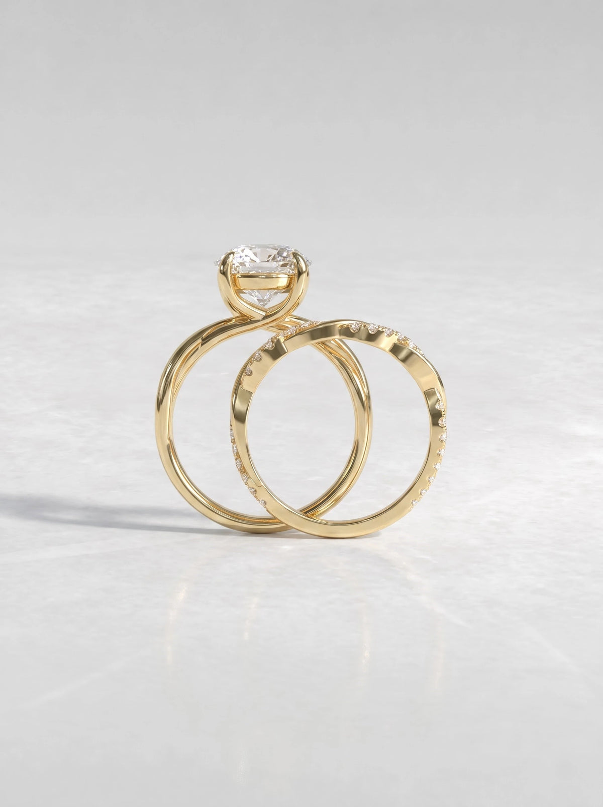 Petite Solitaire, Twisted Band Pavé Accent Round Cut Lab-Grown Diamond Engagement Ring - View 6
