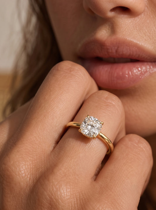 Poetic Solitaire Pavé Accent Cushion Cut Lab-Grown Diamond Bridal Ring - View 2