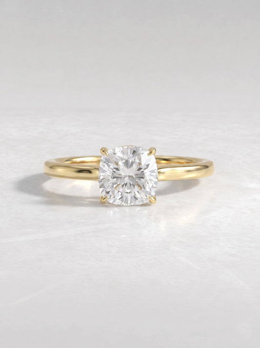 Poetic Solitaire Pavé Accent Cushion Cut Lab-Grown Diamond Bridal Ring