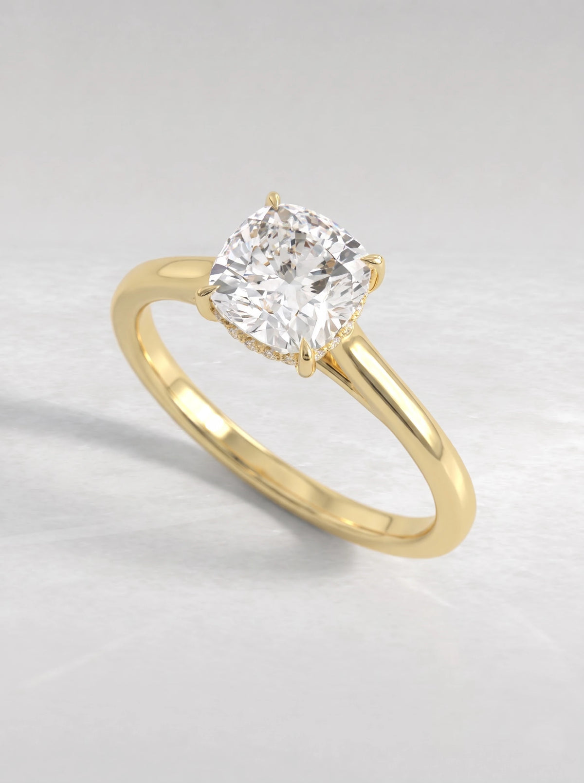 Poetic Solitaire Pavé Accent Cushion Cut Lab-Grown Diamond Bridal Ring - View 7