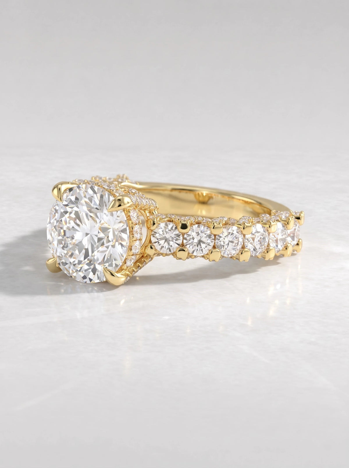 Poetic Solitare With Accent Round Cut Lab-Grown Diamond Bridal Ring - View 3
