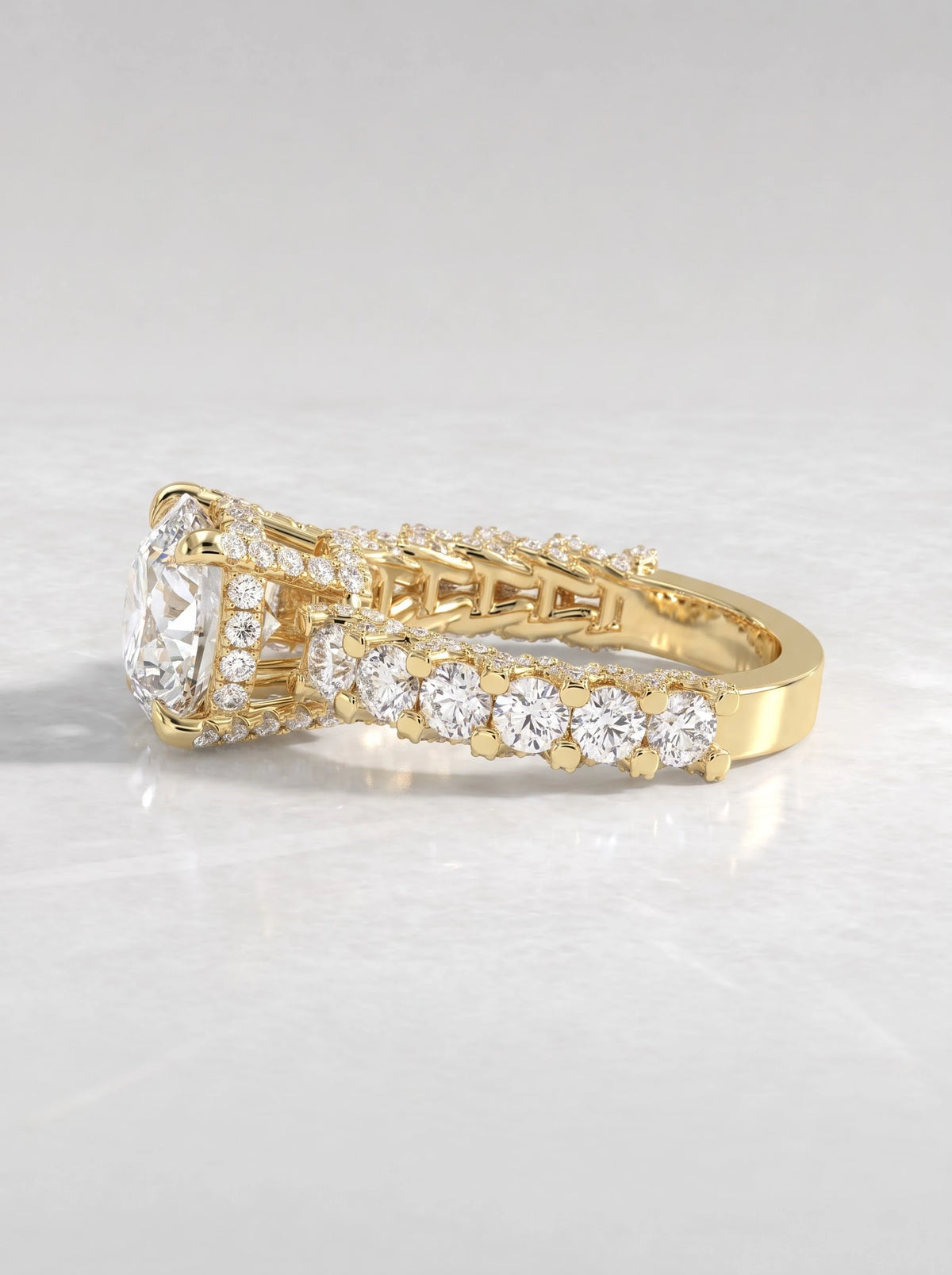 Poetic Solitare With Accent Round Cut Lab-Grown Diamond Bridal Ring - View 4