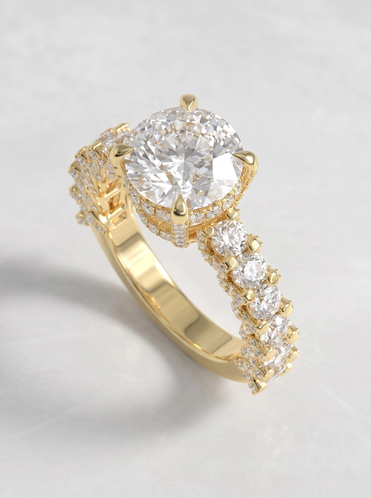Poetic Solitare With Accent Round Cut Lab-Grown Diamond Bridal Ring - View 7
