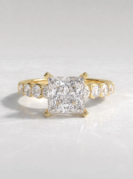 Princess Cut Lab-Grown Diamond Petite Solitare With Accent Solitaire Engagement Ring