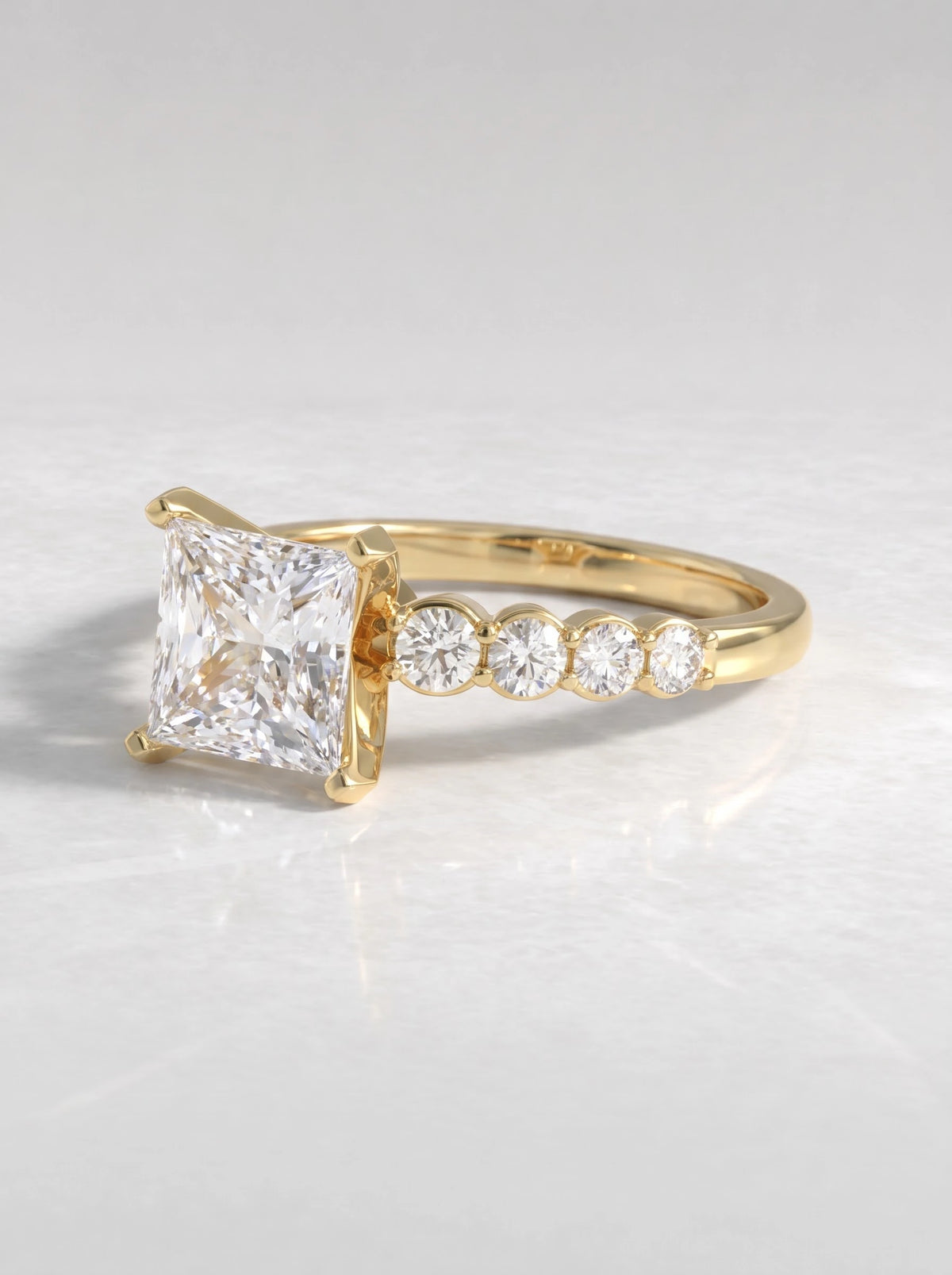 Princess Cut Lab-Grown Diamond Petite Solitare With Accent Solitaire Engagement Ring - View 2