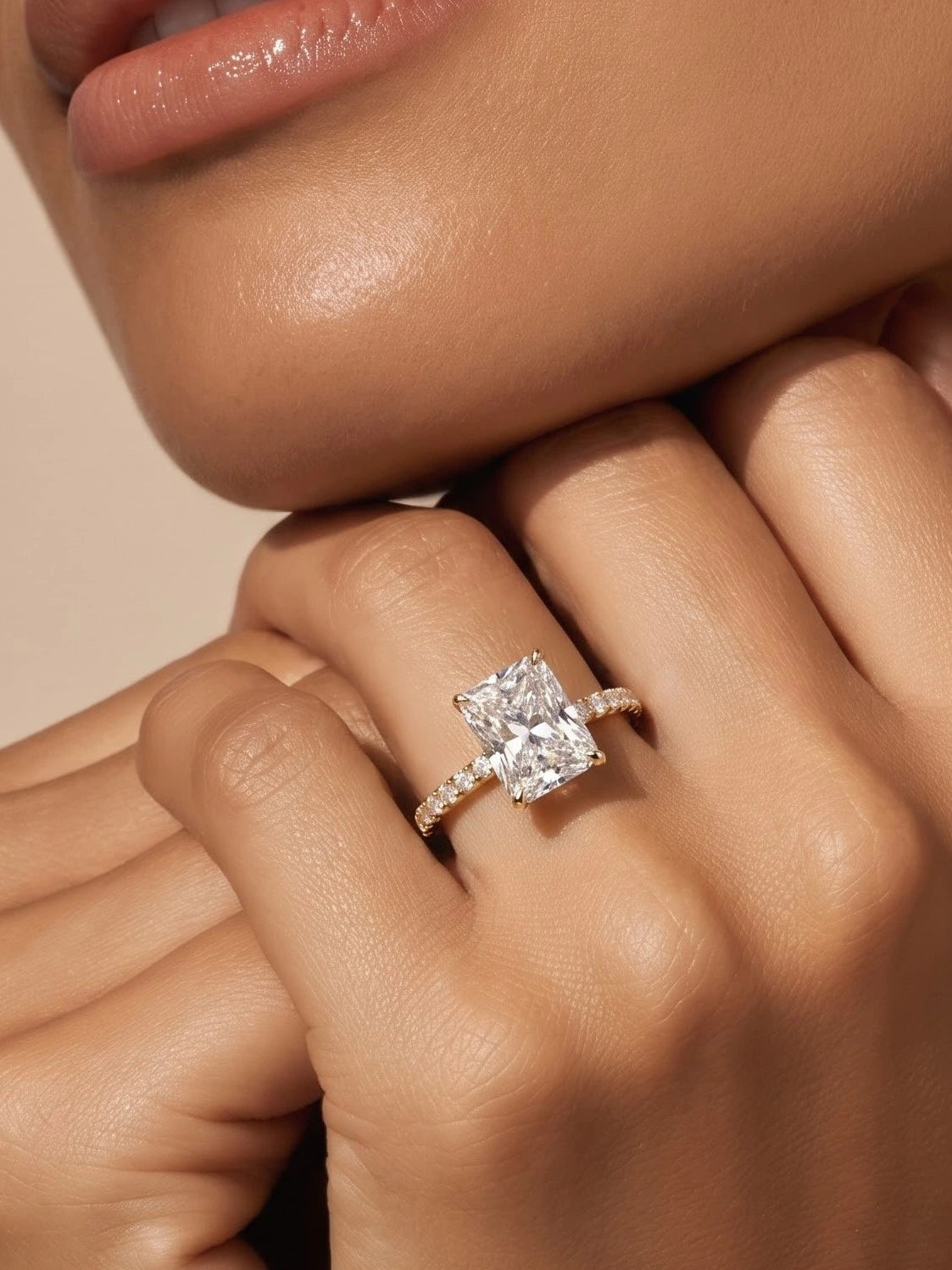 Radiant Cut Lab Grown Diamond Solitaire Accent Engagement Ring
