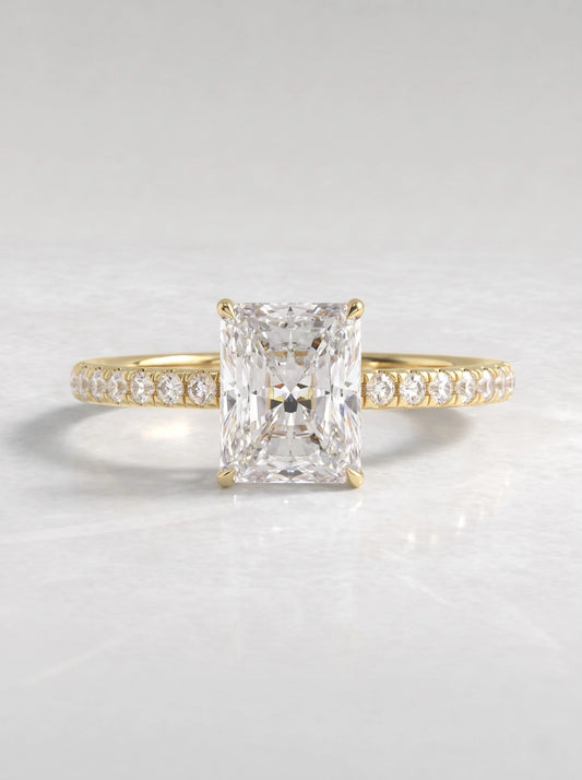Radiant Cut Lab Grown Diamond Solitaire Accent Engagement Ring - View 2