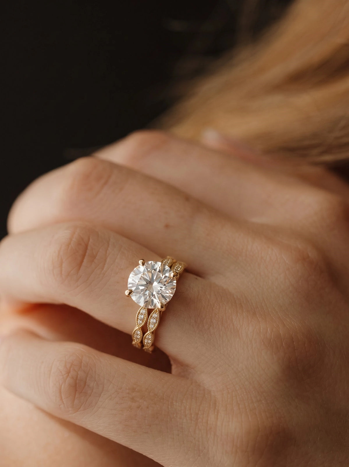 Round Cut Lab-Grown Diamond Enduring Solitaire with Accent, Half Eternity Band Engagement Ring - View 2