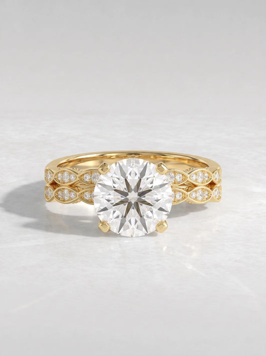 Round Cut Lab-Grown Diamond Enduring Solitaire with Accent, Half Eternity Band Engagement Ring