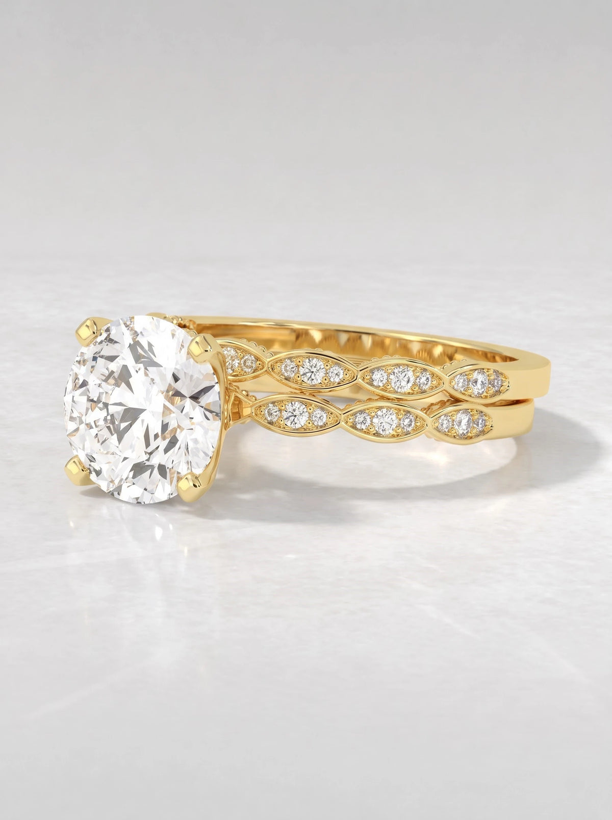 Round Cut Lab-Grown Diamond Enduring Solitaire with Accent, Half Eternity Band Engagement Ring - View 3