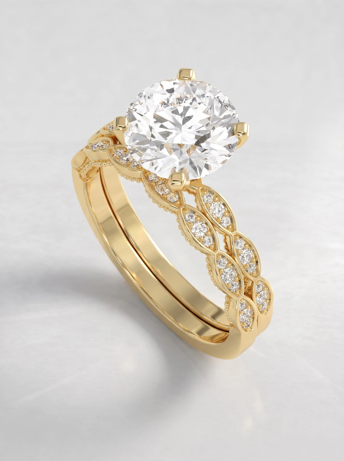 Round Cut Lab-Grown Diamond Enduring Solitaire with Accent, Half Eternity Band Engagement Ring - View 6