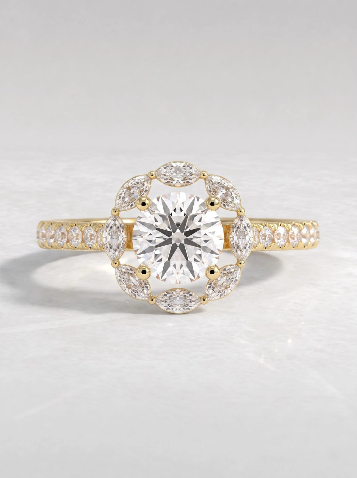 Round Cut Lab-Grown Diamond Graceful Halo Engagement Ring