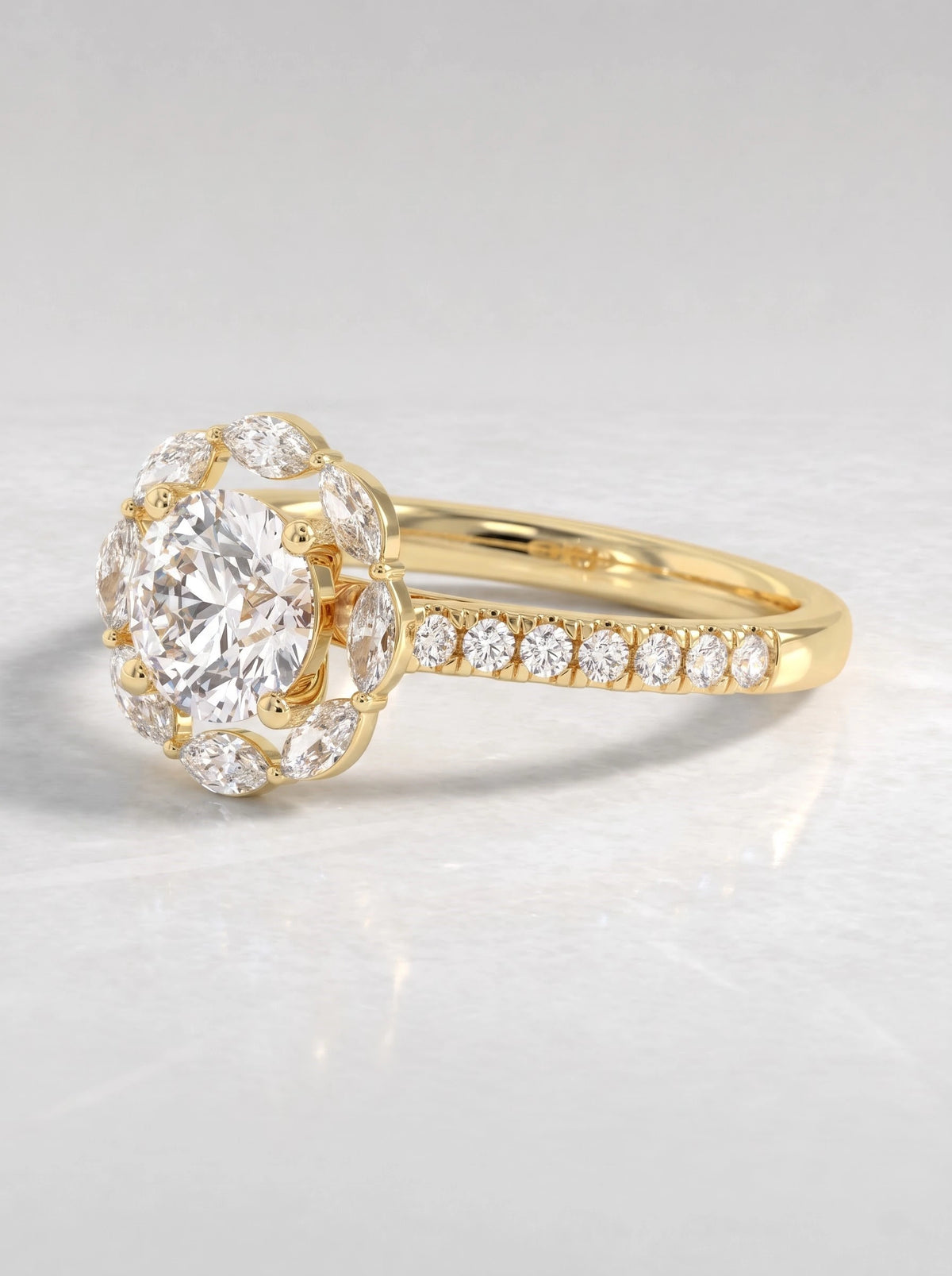 Round Cut Lab-Grown Diamond Graceful Halo Engagement Ring - View 2