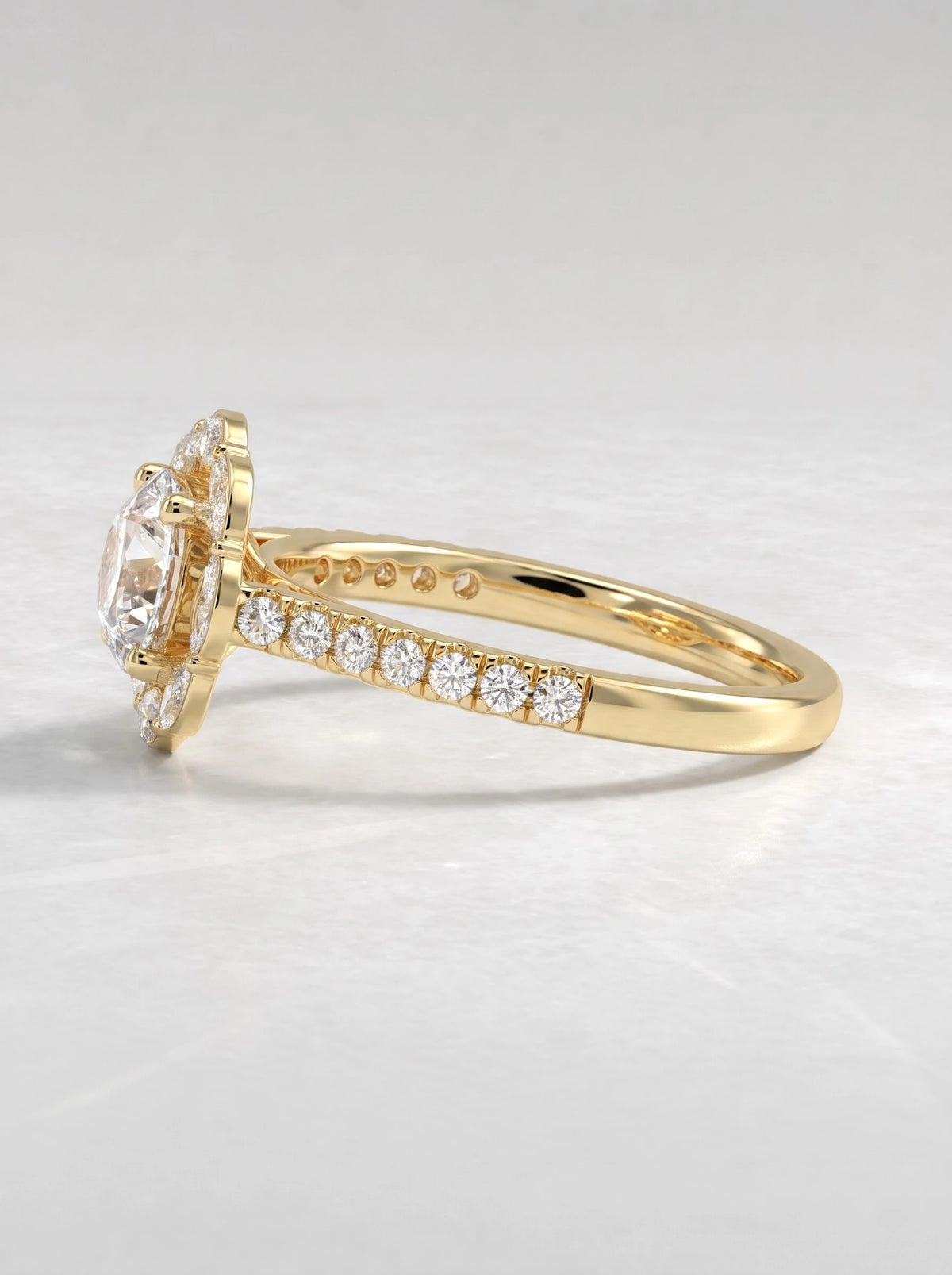 Round Cut Lab-Grown Diamond Graceful Halo Engagement Ring - View 3