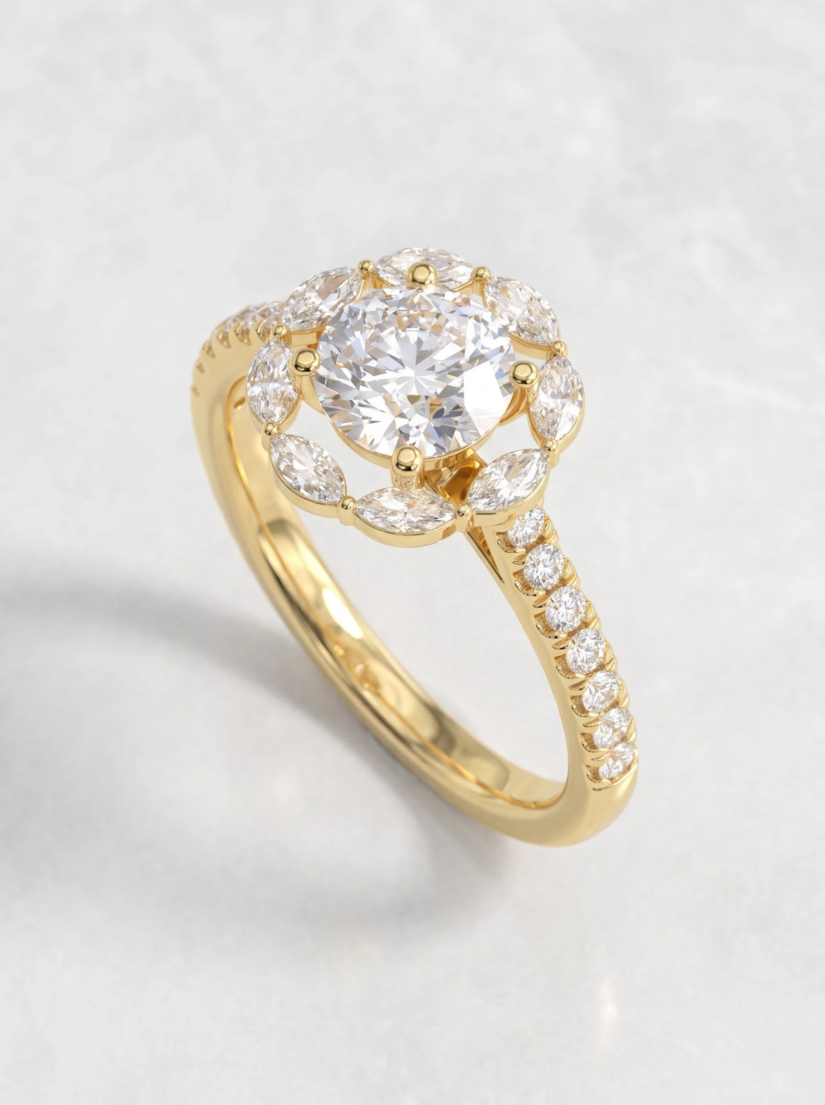 Round Cut Lab-Grown Diamond Graceful Halo Engagement Ring - View 6