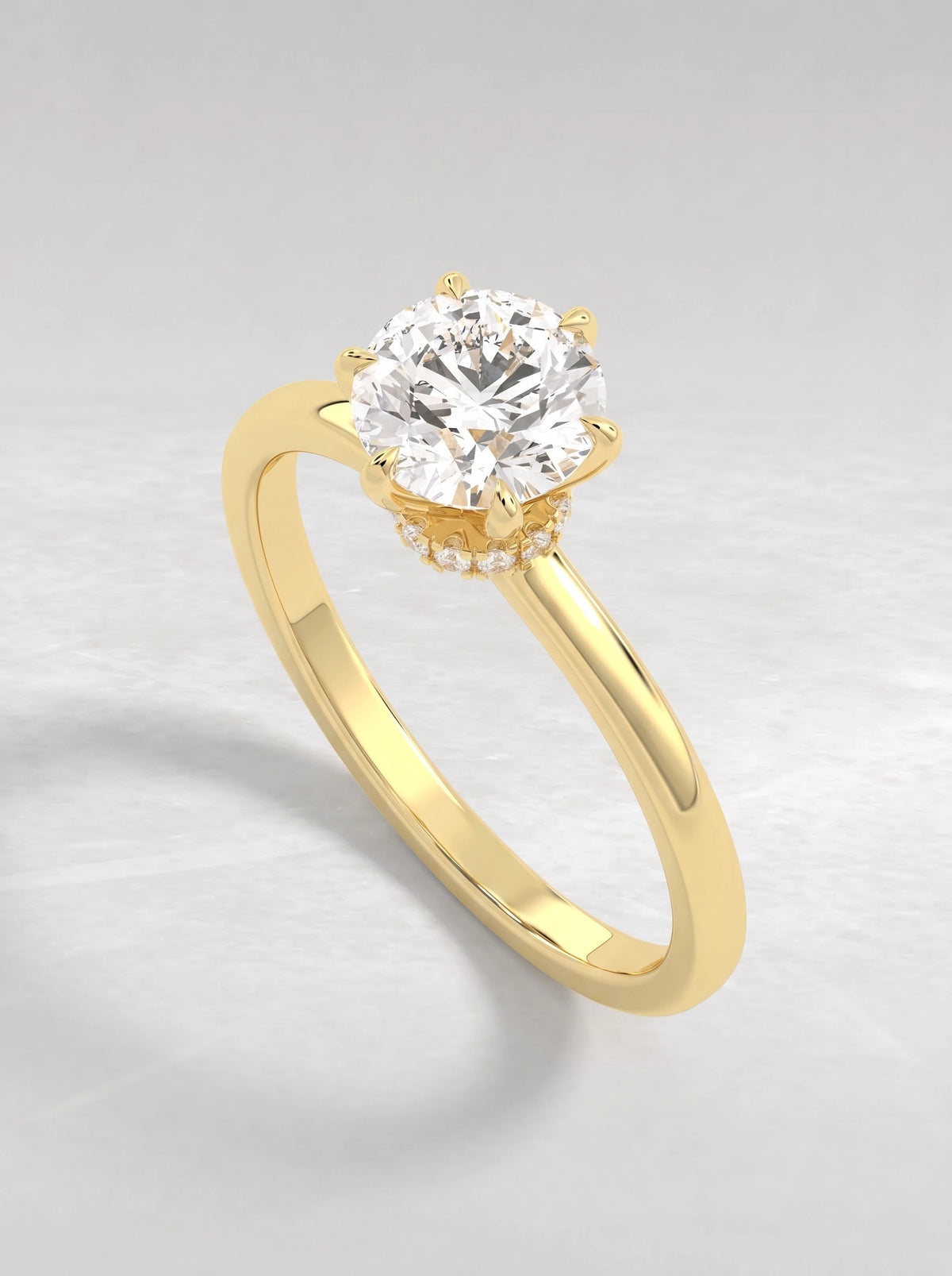 Round Cut Lab-Grown Diamond Graceful Solitaire Shimmering Band Engagement Ring - View 6