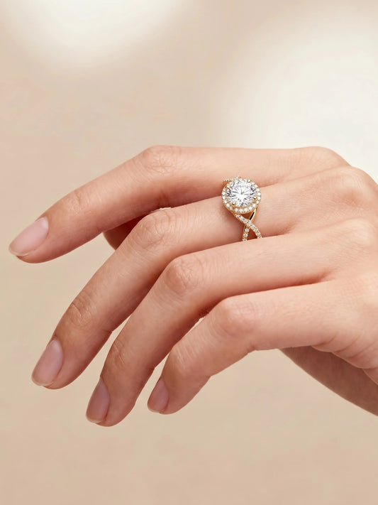 The Amelie Round Cut Lab-Grown Diamond Solitare With Accent, Twisted Shank Bridal Ring - View 2