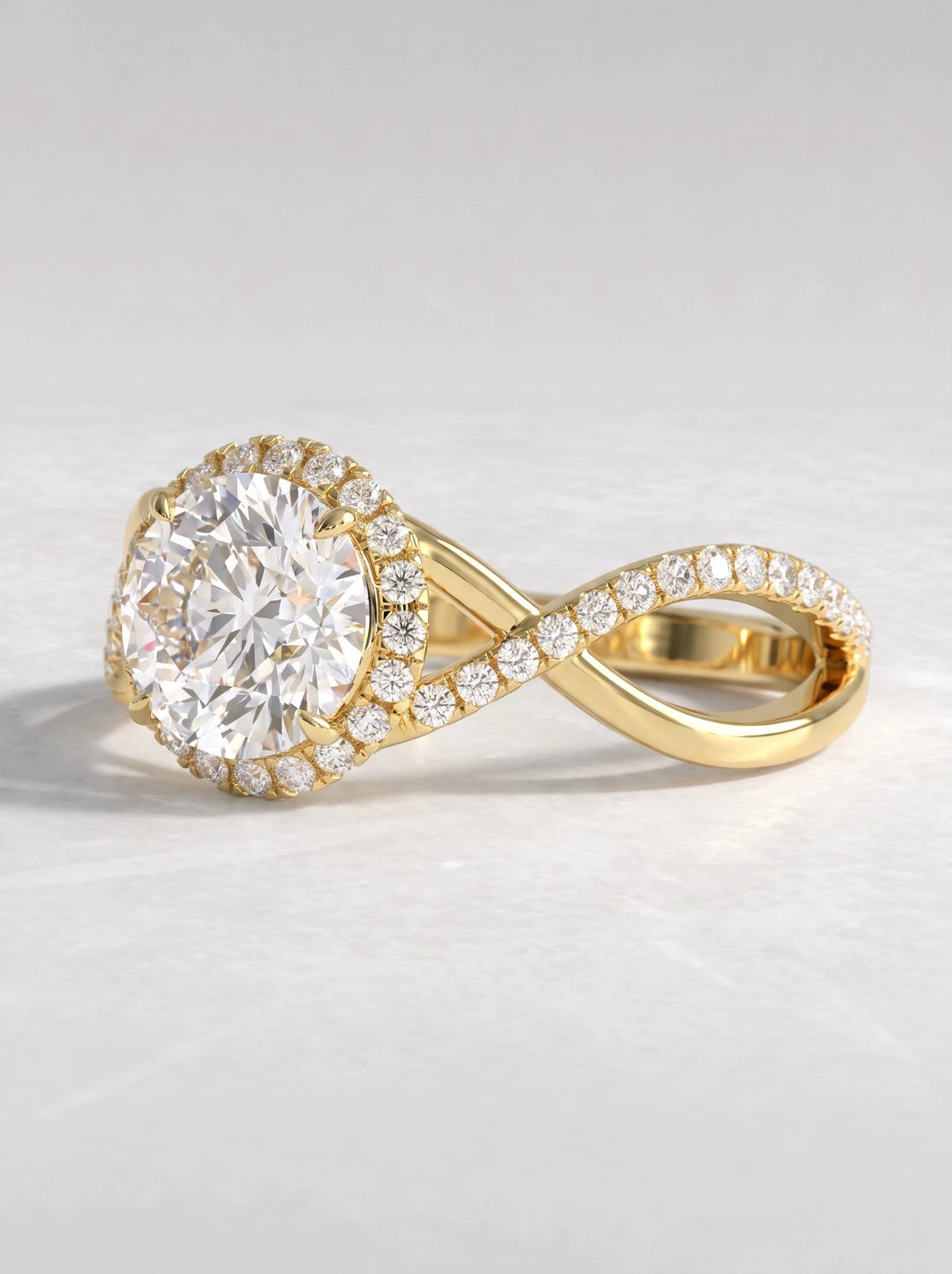 The Amelie Round Cut Lab-Grown Diamond Solitare With Accent, Twisted Shank Bridal Ring - View 3