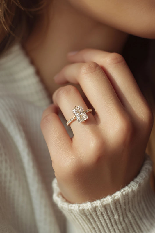 The Aveline Radiant Cut Lab-Grown Diamond Hidden Halo, Accent Heirloom Solitaire Ring - View 2