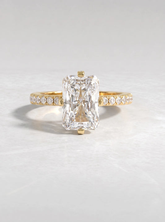 The Aveline Radiant Cut Lab-Grown Diamond Hidden Halo, Accent Heirloom Solitaire Ring