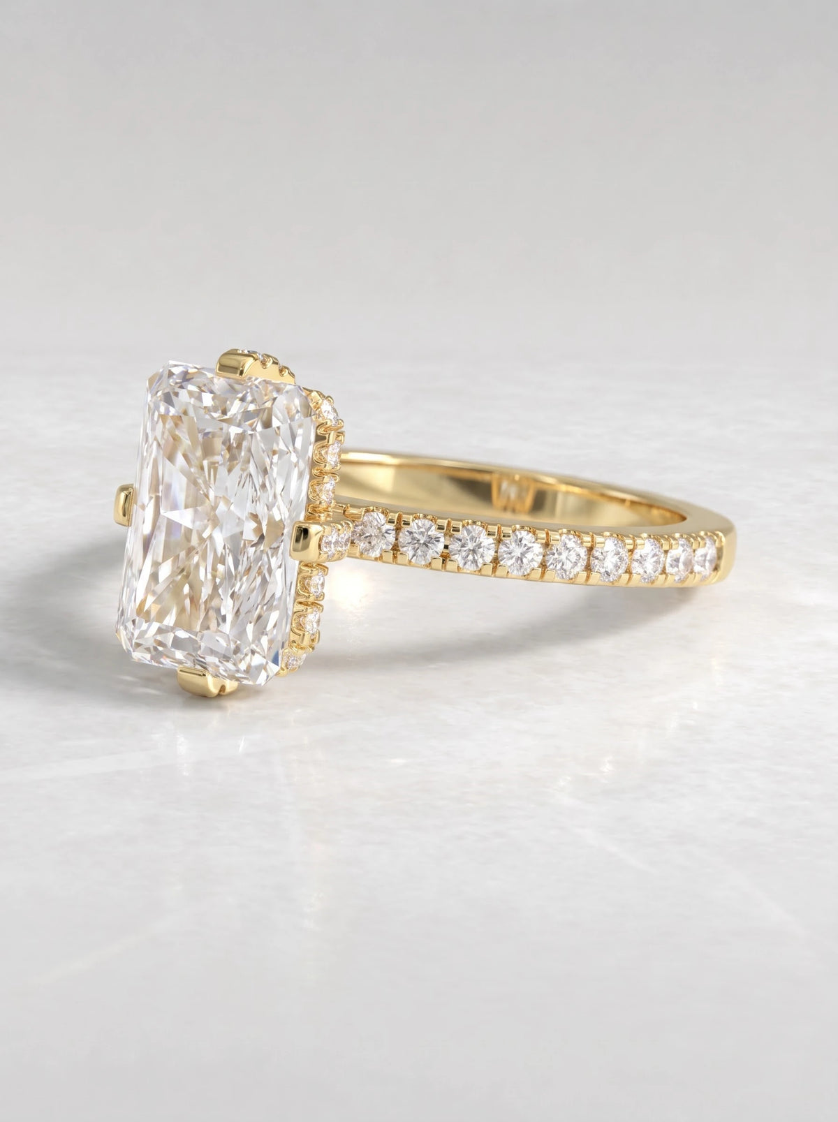 The Aveline Radiant Cut Lab-Grown Diamond Hidden Halo, Accent Heirloom Solitaire Ring - View 3