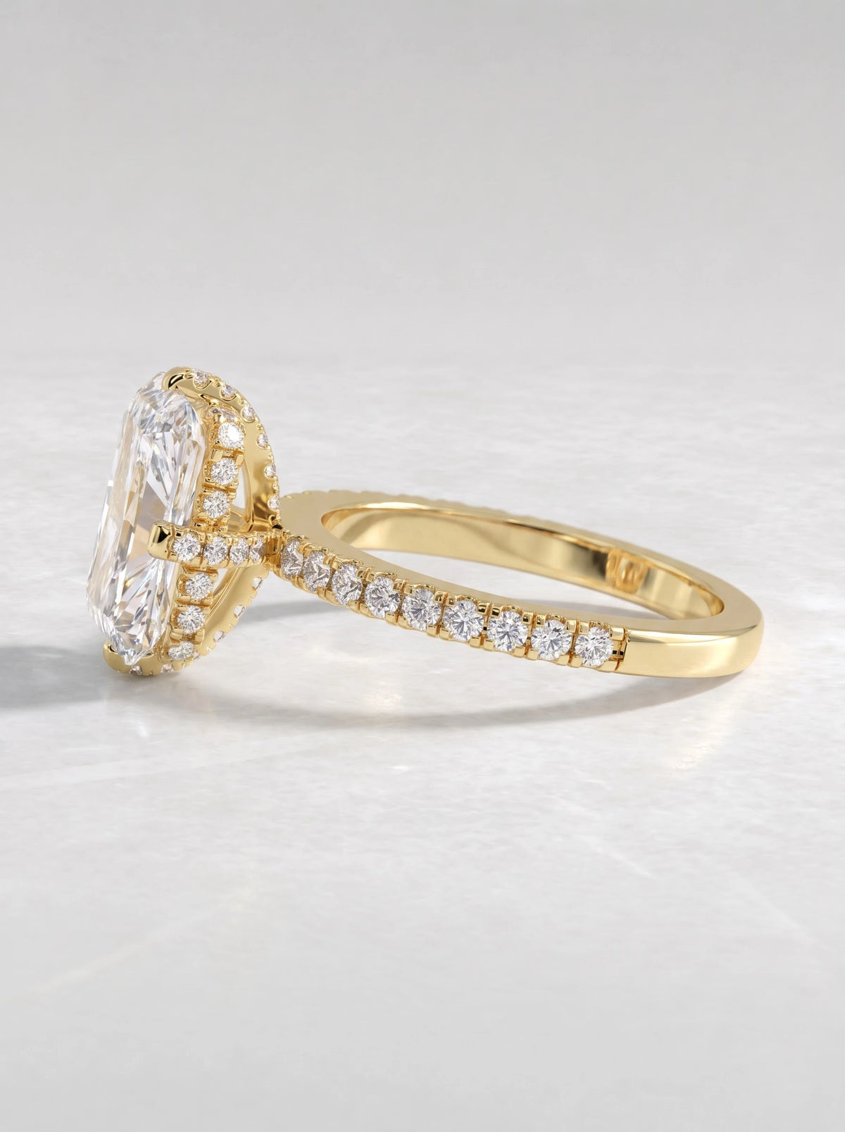 The Aveline Radiant Cut Lab-Grown Diamond Hidden Halo, Accent Heirloom Solitaire Ring - View 4