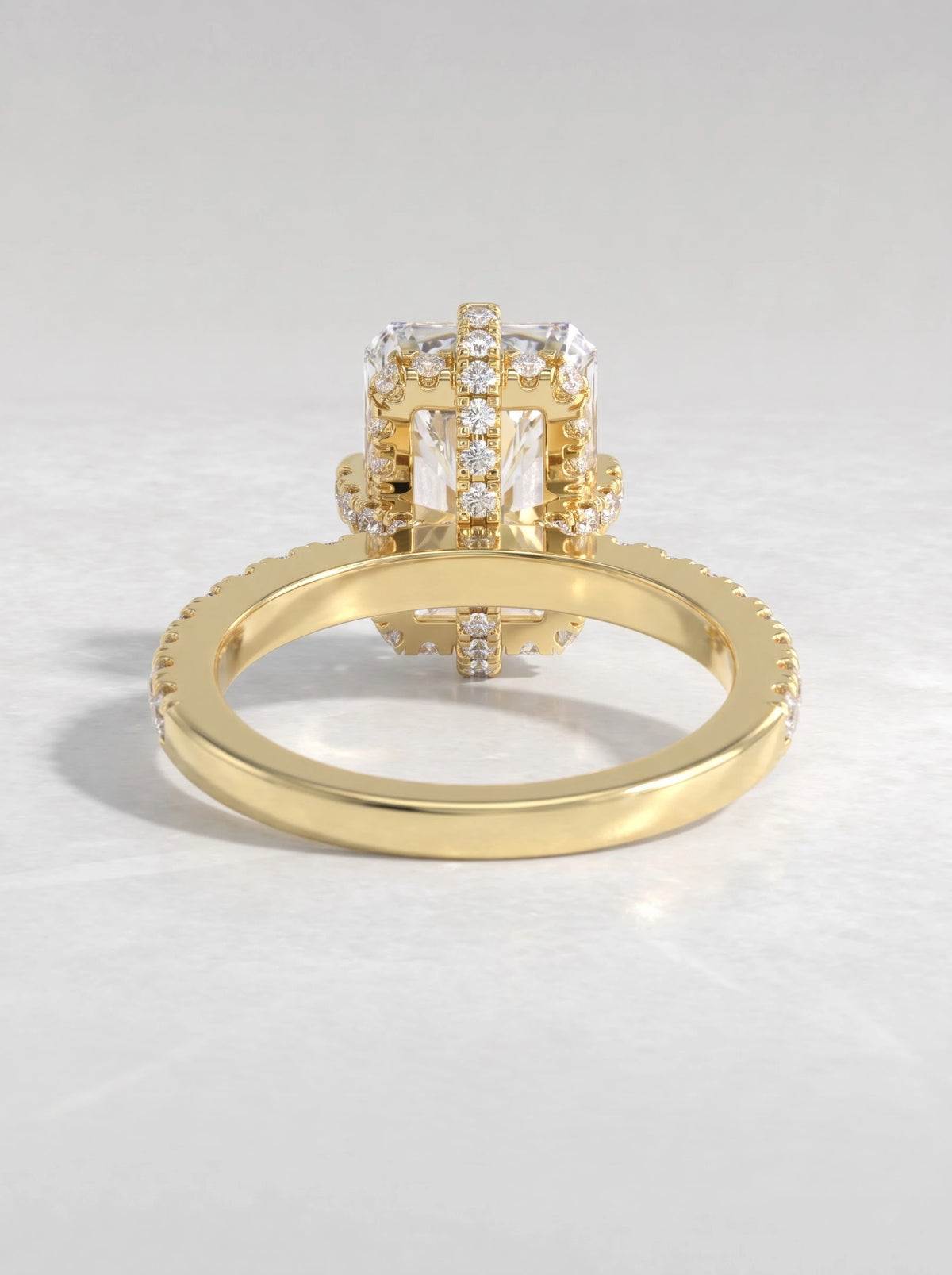 The Aveline Radiant Cut Lab-Grown Diamond Hidden Halo, Accent Heirloom Solitaire Ring - View 5