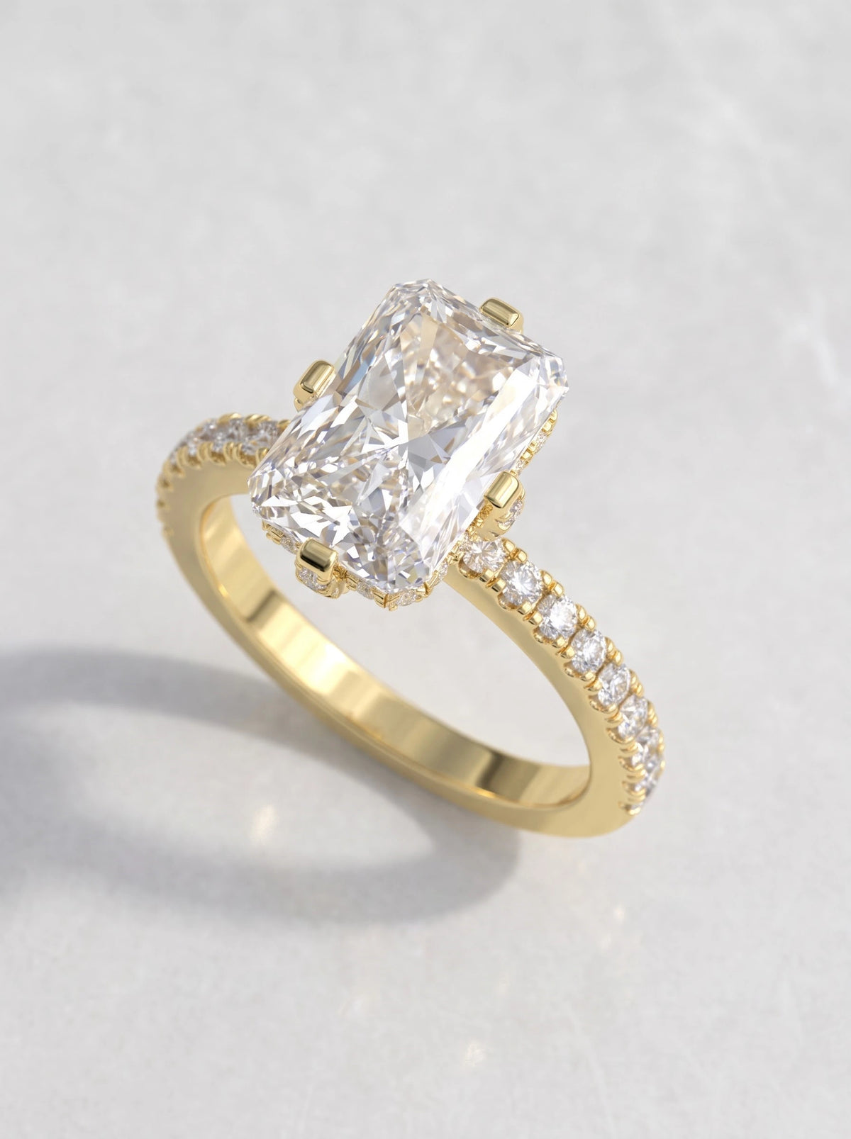 The Aveline Radiant Cut Lab-Grown Diamond Hidden Halo, Accent Heirloom Solitaire Ring - View 7
