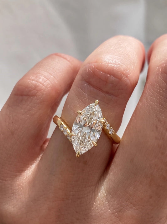 The Camille Marquise Cut Lab-Grown Diamond Solitare With Accent, Bypass Heirloom Solitaire Ring - View 2