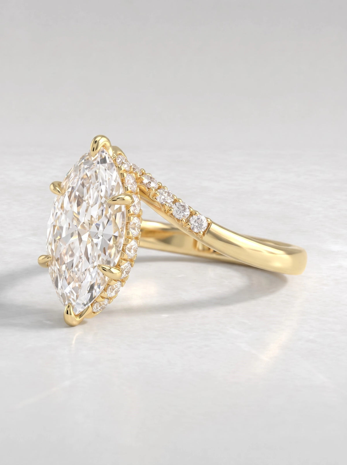 The Camille Marquise Cut Lab-Grown Diamond Solitare With Accent, Bypass Heirloom Solitaire Ring - View 3