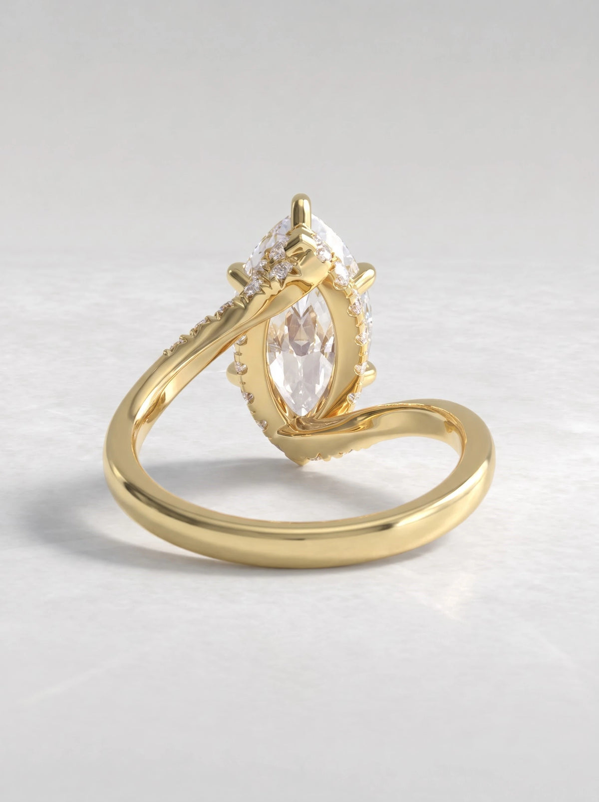 The Camille Marquise Cut Lab-Grown Diamond Solitare With Accent, Bypass Heirloom Solitaire Ring - View 5