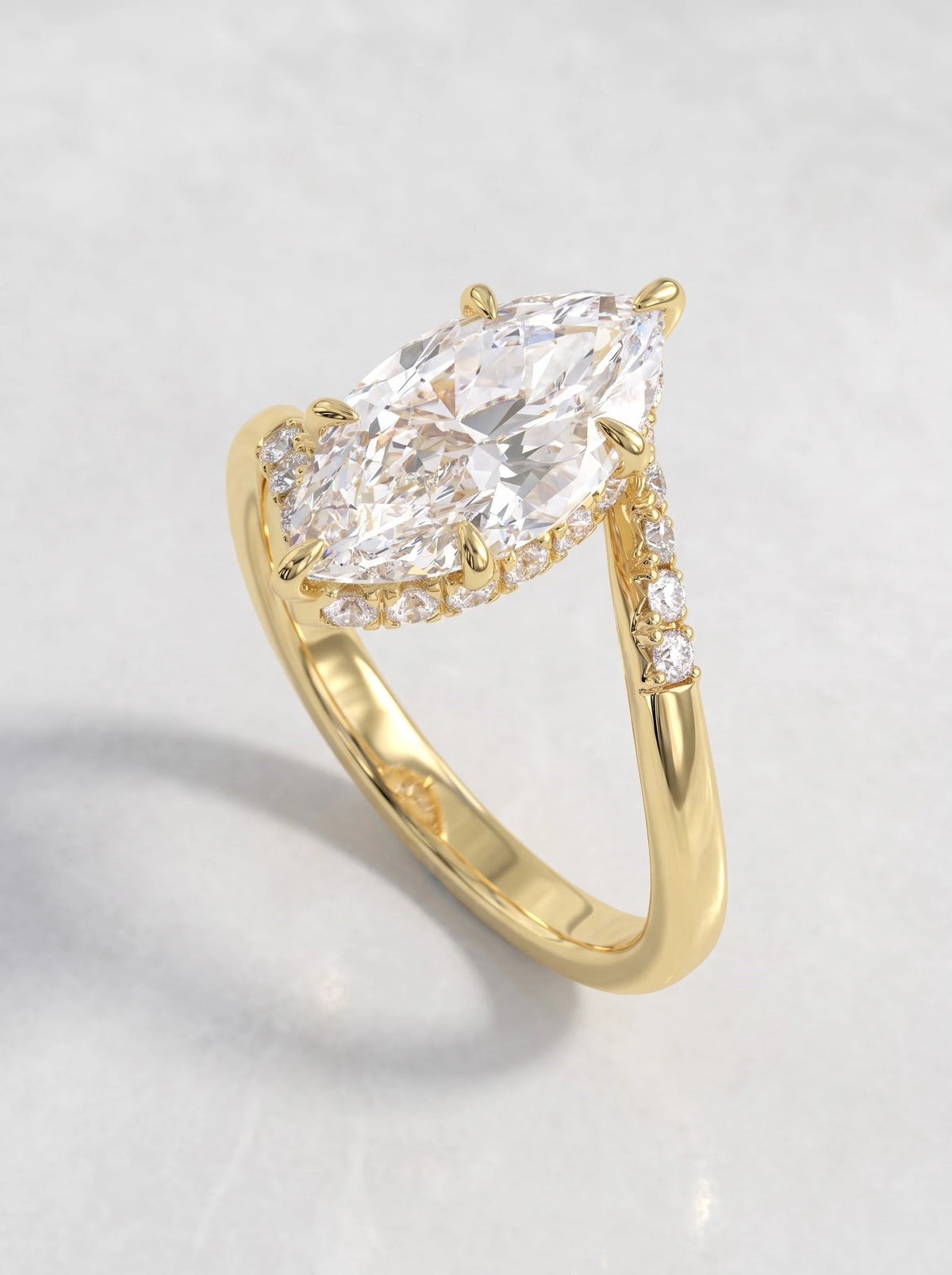 The Camille Marquise Cut Lab-Grown Diamond Solitare With Accent, Bypass Heirloom Solitaire Ring - View 7