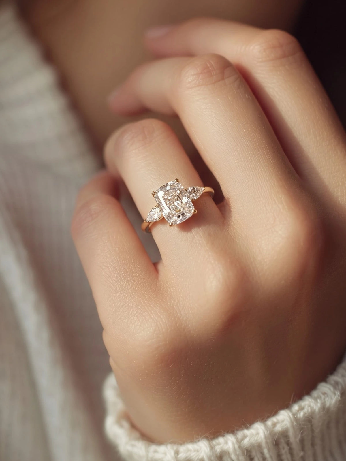 The Eloise Cushion Cut Lab-Grown Diamond Three Stone Hidden Halo Bridal Ring - View 2