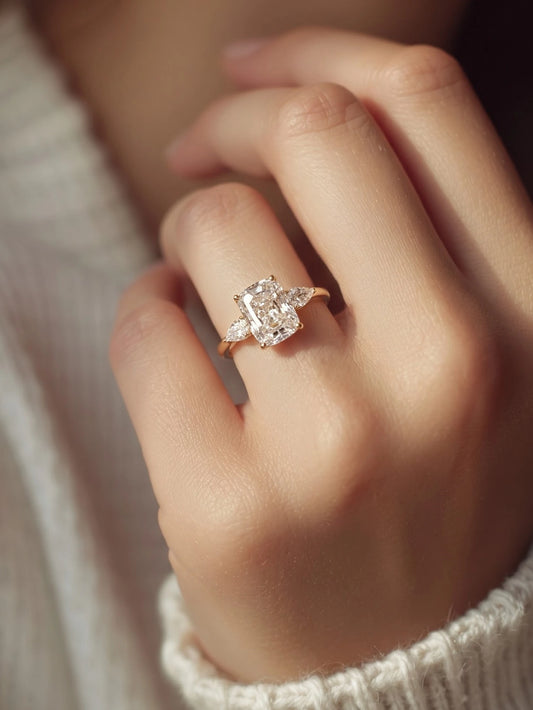 The Eloise Cushion Cut Lab-Grown Diamond Three Stone Hidden Halo Bridal Ring - View 2